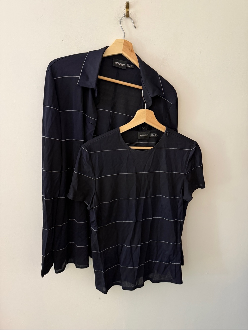 Giorgio Armani Navy and Black White co ord short sleeve and long sleeve button